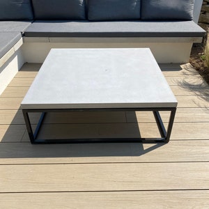Concrete coffee table 100 x 100 with 25mm box section steel frame - powder coated