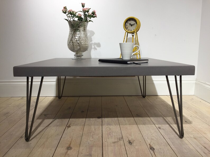 Large Concrete Industrial Coffee Table In Cool Grey With Fibre Optic Option Steel Clear Coat Hairpin Legs - Large Concrete Coffee Table Large Concrete Industrial Coffee Table In Cool Grey With Fibre Optic Option Steel Clear Coat Hairpin Legs - Large Concrete Coffee Table