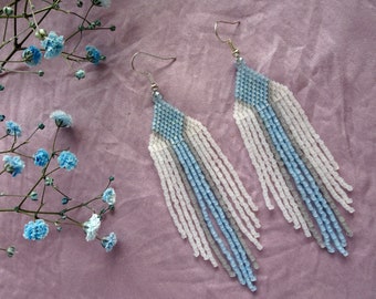 Pastel fringe earrings // Beaded fringe earrings // Mermaid fringe earrings