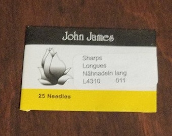 John James Sharps - 25 Hand Quilting or Beading Needles Per Package - Size 11 - 2 Packages (50 Needles) - One Price - Free Shipping Included