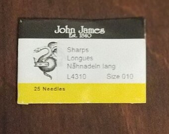 John James Sharps - 25 Hand Quilting or Beading Needles Per Package - Size 10 - 2 Packages (50 Needles) - One Price - Free Shipping Included