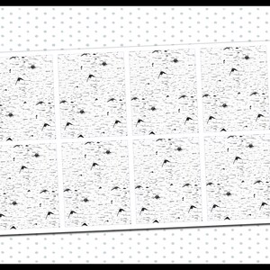May include: A sheet of black and white patterned paper with a distressed, textured look. The paper is divided into eight squares, each with a repeating pattern of small, abstract shapes. The paper is labeled "044 UNDERLAY" and "planner pixie co."