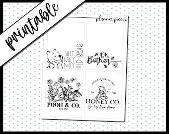 Foil Ready, Printable Stickers, Overlays, Digital Planner Stickers, Bear, Cartoon, Honey