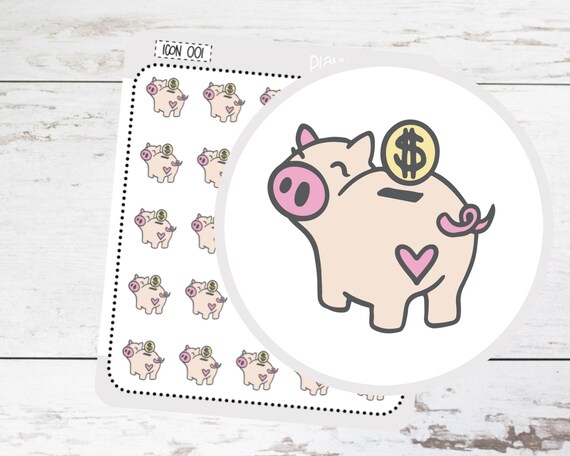 Icons Planner Stickers Piggy Bank Money Savings 001 | Etsy