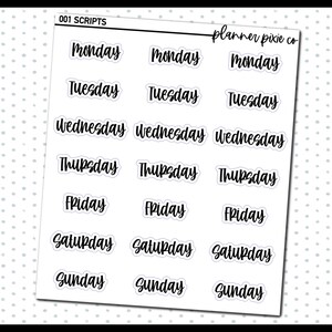 Foiled Scripts, (M001) Script Stickers, Date Covers, Days of the Week