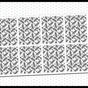 May include: A sheet of planner stickers featuring a repeating black and white botanical pattern. The design includes stylized leaves and berries. The text "125 UNDERLAY" and "PLANNER PIXIE CO" is visible on the right side of the sheet.