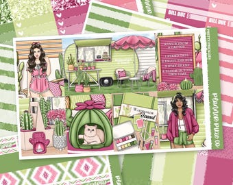 Deluxe Weekly Sticker Kit For Use With Standard Vertical Planners, "Pretty Pricklies"