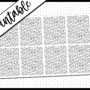 May include: Printable planner stickers with a black and white heart pattern. The stickers are designed to be used as underlays for a planner.