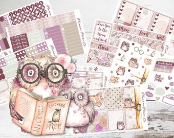 Deluxe Kit // Vertical Planner Stickers - 8 Pages // Weekly Sticker Kit // For Use With Erin Condren Life Planner // "Owl You Need Is Love"