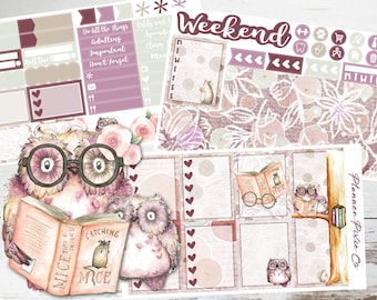 Mini Kit // Vertical Planner Stickers - 3 Pages // Weekly Sticker Kit // For Use With Erin Condren Life Planner // "Owl You Need is Love"