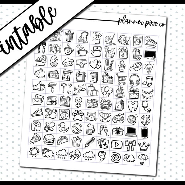 Foil Ready, Printable Stickers, Overlays, Digital Planner Stickers, MIN Icons, Planner Icons