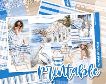 Kit semanal imprimible // Imprimible // Archivos de líneas de corte // Descarga instantánea // "Viviendo en la costa"