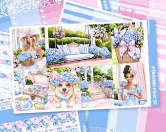 Deluxe Weekly Sticker Kit For Use With Standard Vertical Planners, "Hydrangea"