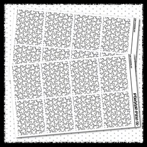 May include: Two sheets of rectangular planner stickers featuring a repeating black and white outline pattern of mouse head silhouettes. Each sheet includes the text 128 UNDERLAY and the brand name Planner Pixie Co printed along the side edge.