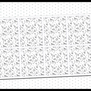 Può includere: Un foglio di 8 adesivi per planner stampabili in bianco e nero con un motivo a scarabocchi e linee. Il testo "057 UNDERLAY" è nell'angolo in alto a destra e il testo "planner pixie co." è nell'angolo in basso a destra.