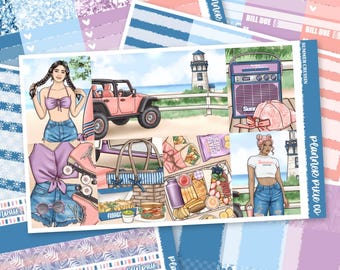 Deluxe Weekly Sticker Kit For Use With Standard Vertical Planners, "Summer Cruisin"