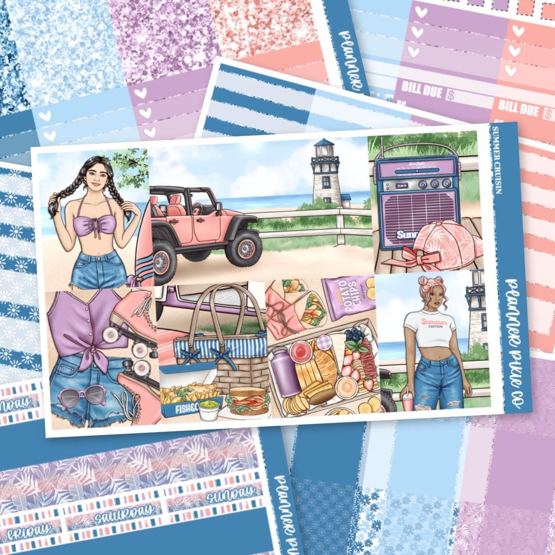 Deluxe-Wochenaufkleber-Kit für vertikale Standard-Planer, ""Summer Cruisin"""