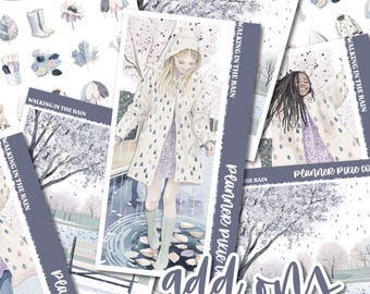 Add On Box, Stickers For Use With Standard Vertical Planners, "Walking in the Rain"