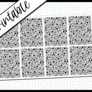 May include: Printable planner stickers with a black and white seashell and star pattern. The text "GSO UNDERLAY" and "Planner Pixie Co." are visible on the stickers.
