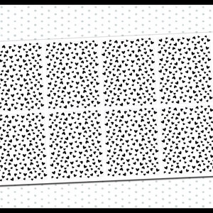 May include: Eight black and white printable planner stickers with a repeating pattern of small black hearts on a white background. The text "planner pixie co." and "038 UNDERLAY" are visible on the right side of the image.