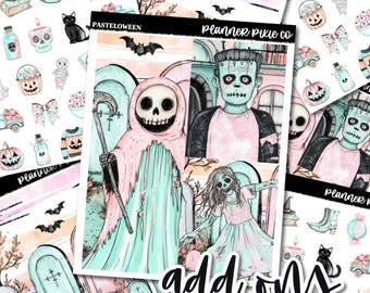 Add On Box, Stickers For Use With Standard Vertical Planners, "Pasteloween"