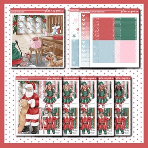 Dodatek do pudełka, naklejki do stosowania ze standardowymi pionowymi planerami, „Santas Workshop”