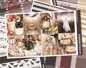 Deluxe Weekly Sticker Kit For Use With Standard Vertical Planners, "Haunted Harvest "