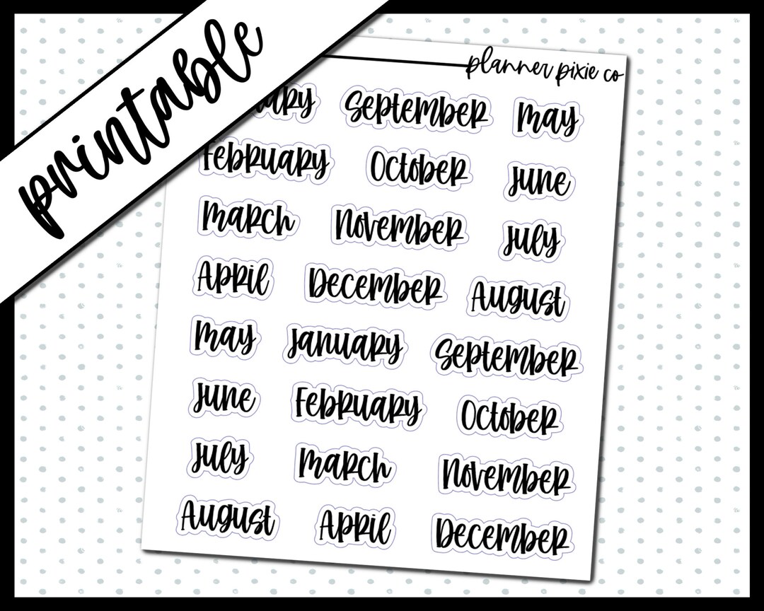 Script Minths Foil Ready, Printable Stickers, Overlays, Digital Planner Stickers ...