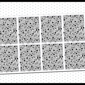 May include: A sheet of 8 black and white printable planner stickers featuring a repeating pattern of seashells and stars. The text "GSO UNDERLAY" and "+carolyn pixie co." are printed on the sheet.
