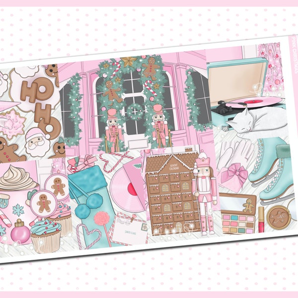 Deluxe Weekly Sticker Kit For Use With Standard Vertical Planners, "Pink Christmas"