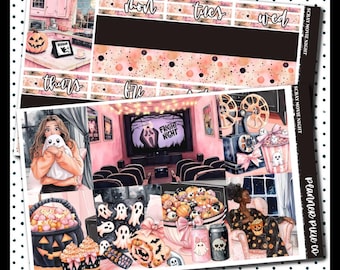 Deluxe Weekly Sticker Kit For Use With Standard Vertical Planners, "Scary Movie Night"