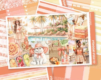 Kit de pegatinas semanales de lujo para usar con agendas verticales estándar, "Tequila Sunrise".