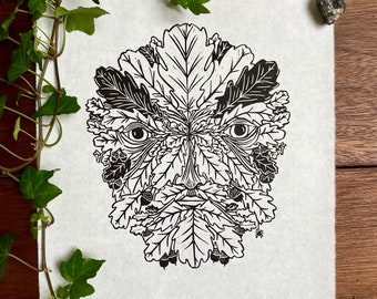 Green Man//Jack in the Green Lino Print