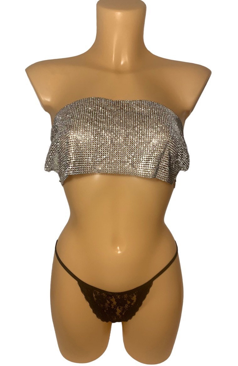 Sheer Mesh Bralette Guitar Iron on Patches Rock and Roll Pasties