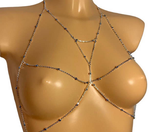 Featured listing image: Gold / Silver Body Chain, Bralette, Body Chain Jewelry, Body Jewelry Lingerie, Chest Chain, Body Necklace, Harness (43)