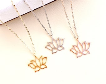 Lotus Necklace, Minimalist Lotus jewelry, Rose Gold Necklace, Dainty Friendship Necklace, Mom Gift, Sisters Gift, Bridesmaid Gift