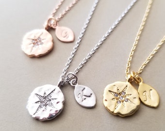 North Star Necklace Compass Gold Necklace Initial Necklace Personalized Custom Necklace Handmade Gift for her Christmas Gift for Daughter