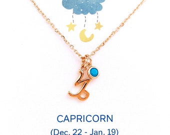 Capricorn Necklace  - Birthstone Necklace- Astrology Sign- Gold Star Sign- Zodiac Jewelry- Vintage Constellations - Birthday Gifts
