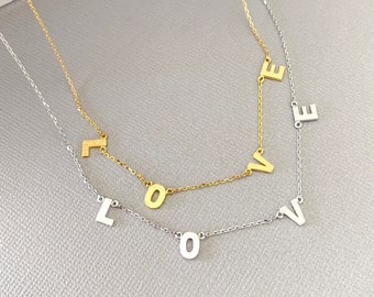 Love necklace, Jewelry gift, Love gift for her, bridesmaids jewelry, Love pendant, gold layering necklaces, Birthday gifts, Girl sweet Gift