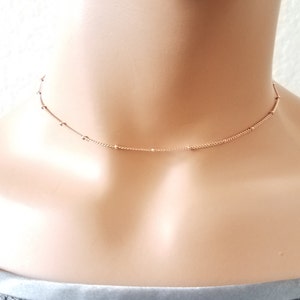 Dainty Beaded Rose Gold Necklace: Satellite Chain Choker