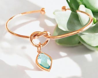 Aquamarine Birthstone Bracelet: Gold Plated Heart Charm, Personalized Jewelry