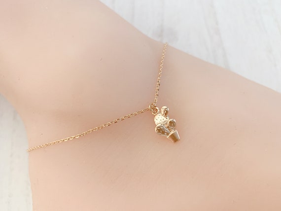 Cactus Anklet cactus Gold Silver Anklets Tree Anklet Bridesmaid Gift birthday Gift Gifts for Girls BFF Gift Etsy