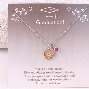 Graduation Gift Birthstone Star Necklace, Compass Necklace Gold Pendants Necklace Personalized Wanderlust Jewelry North Star Necklace
