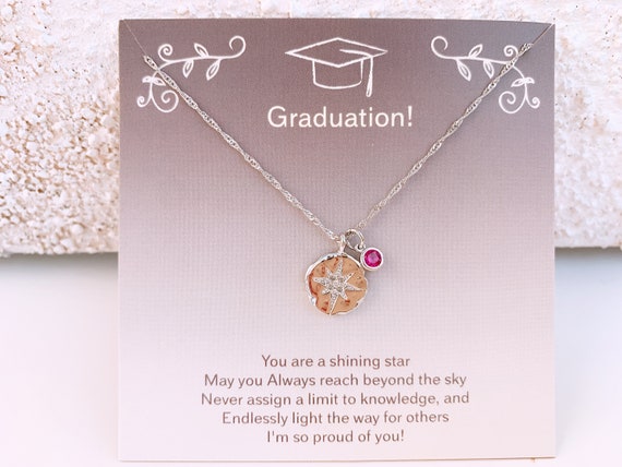 Graduation Gift Birthstone Star Necklace Compass Necklace | Etsy