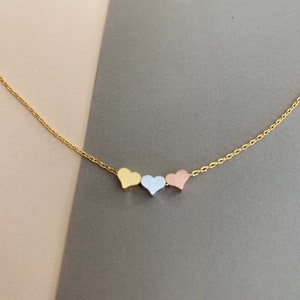 Tiny heart necklace, dainty 3 heart necklace, gift for Her, Delicate necklace, bridesmaid gift, Valentine Gift for Girl Friend Daughter Gift