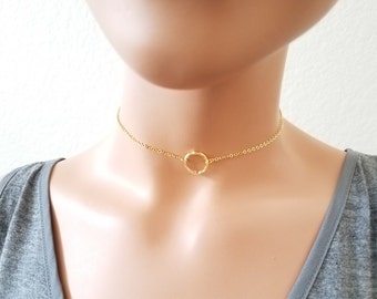 Circle Necklace, KARMA necklace, Open Circle Chain Choker, Halo Choker Necklace, Ring Necklace