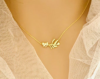 Leaf Necklace, Leaves Gold Pendant necklace, Leaf earrings, leaf gold stud earrings, Birthday Gift for Her