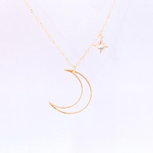 Moon and Star Necklace, Celestial jewelry, Crescent Moon and Star In Gold Pendants Necklace, Moon Necklace, Crescent Necklace, Gift for Her