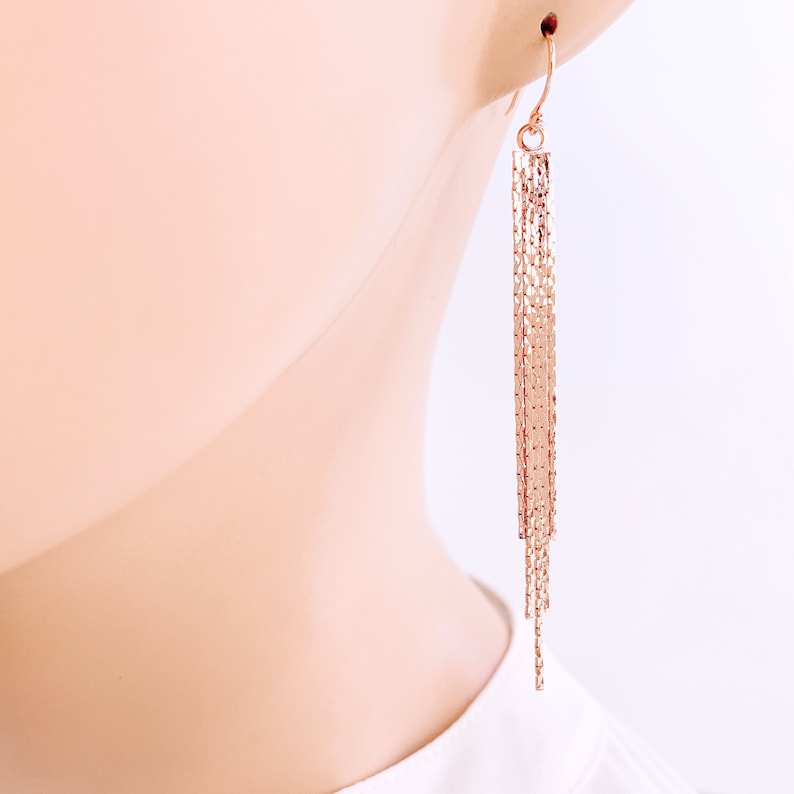 Rose Gold Tassel Earrings Shinny Tassel Earrings Fringe Etsy