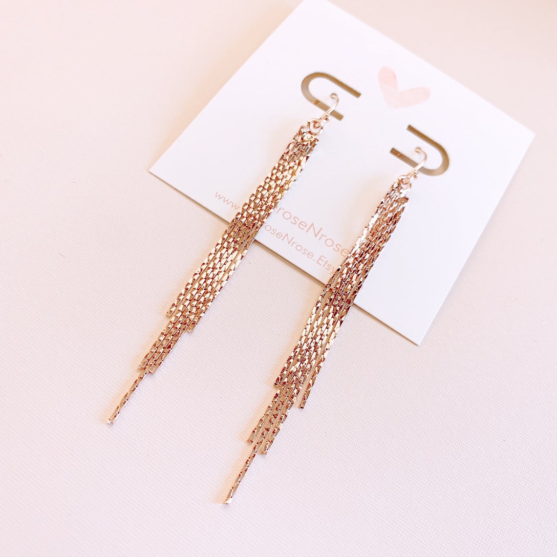 Rose Gold Tassel Earrings Shinny Tassel Earrings Fringe Etsy